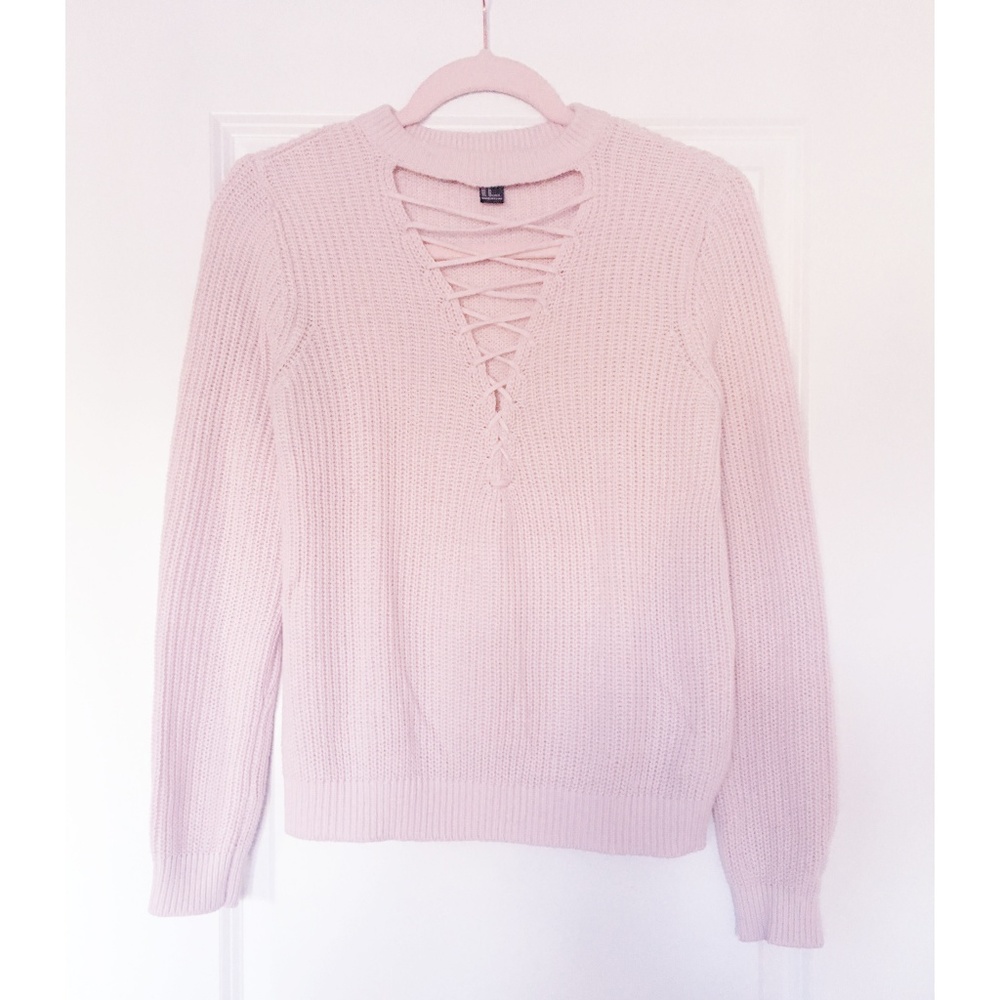 Forever 21 pink lace neck sweater Sz M